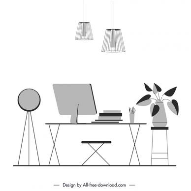  office furniture design elements modern flat simple outline