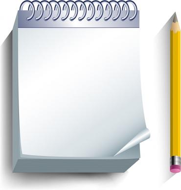 office supplies background notebook pencil icons realistic 3d