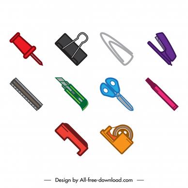 office utilities icons sets flat classical symbols sketch