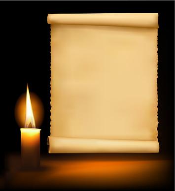old paper scrolls and candle design vector