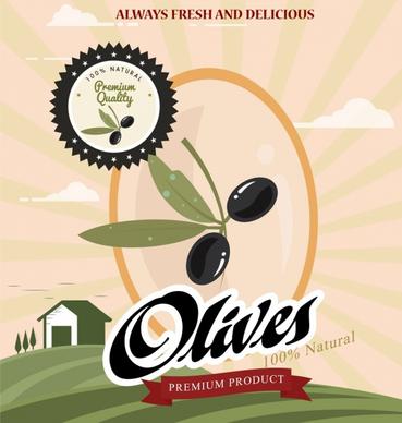 olive products advertisement fruit seal icons farm background