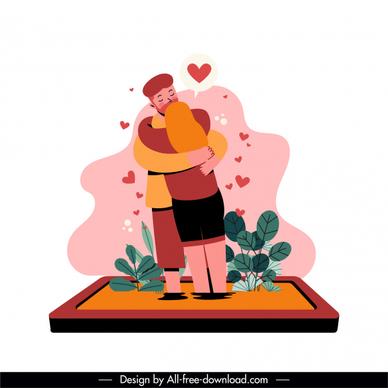 online dating icon love couple sketch cartoon character
