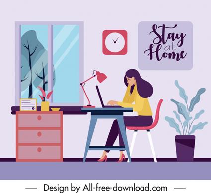 online work banner cartoon sketch colorful flat
