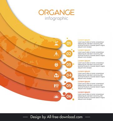 orange infographic template silhouette world map curve shape