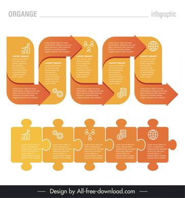orange infographic template symmetric arrow puzzle joints connection
