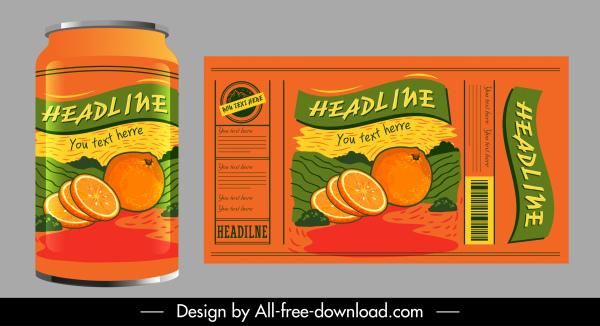 orange juice label template dark colored classic handdrawn