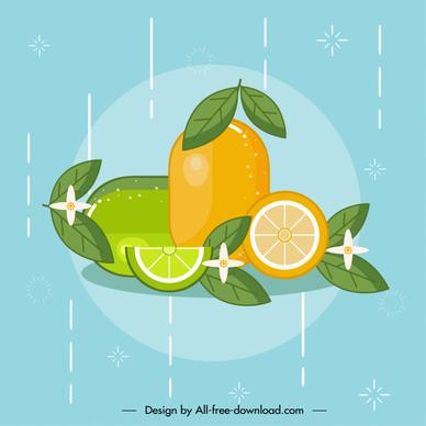 orange lemon fruits background colorful flat classic sketch