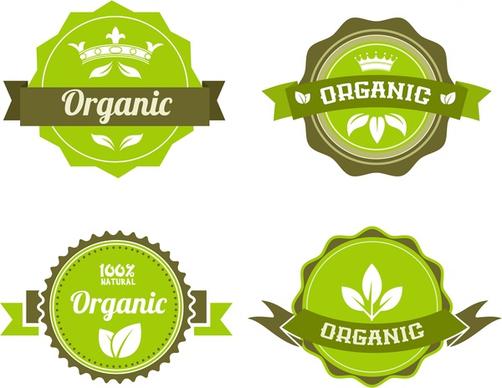 organic food badges collection in green circles