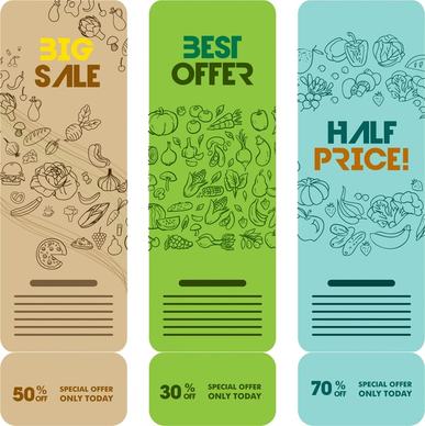 organic food banners design with hand drawn style