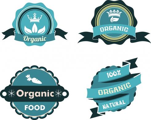 organic food labels collection various shapes in blue