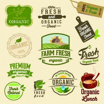 organic food logos and labels vector