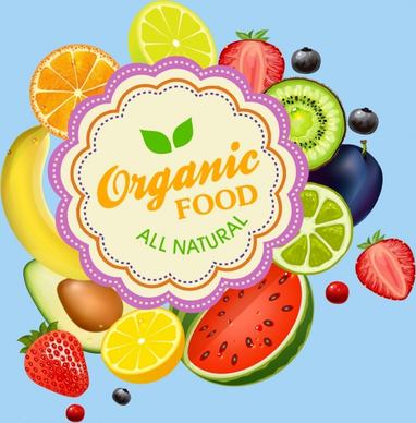 organic food promotion banner various bright colored symbols