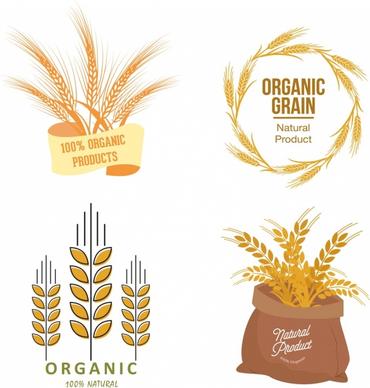 organic product logotypes barley icons various shapes isolation