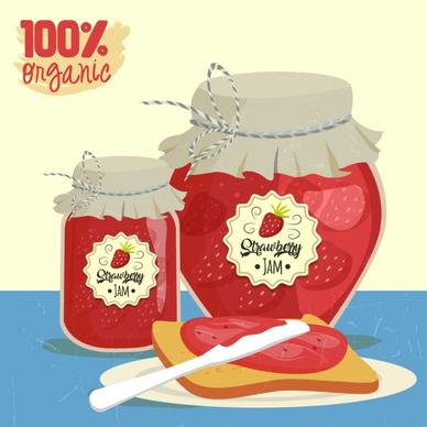 organic strawberry jam advertisement multicolored retro design