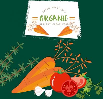 organic vegetable advertising carrot tomato garlic icons