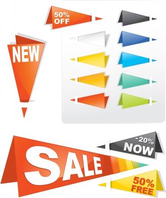 sales tags icons modern 3d origami shapes
