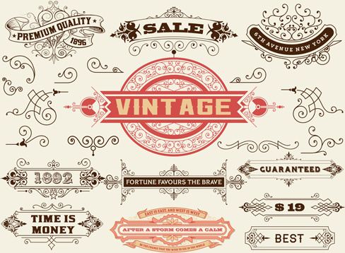 ornamental elements and labels vintage style vector