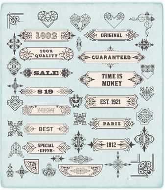ornamental elements and labels vintage style vector