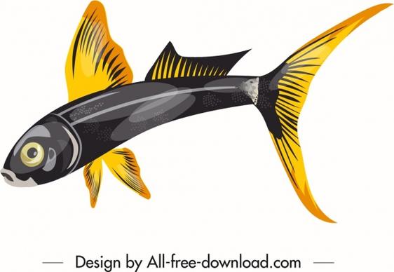 ornamental fish icon shiny yellow black sketch