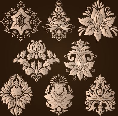 ornamental floral damask elements vector
