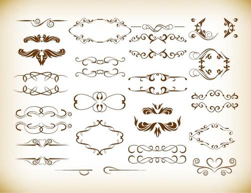 ornate frames and scroll elements vector set