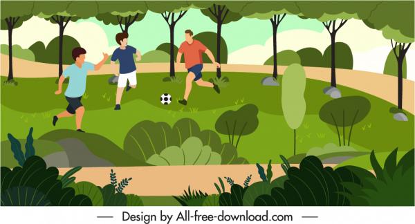 outdoor activity painting park soccer sketch cartoon design