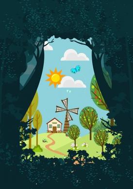 outdoor landscape background farmland forest icons decoration