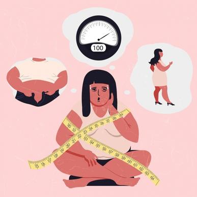 overweight problem design elements fat woman weight icons