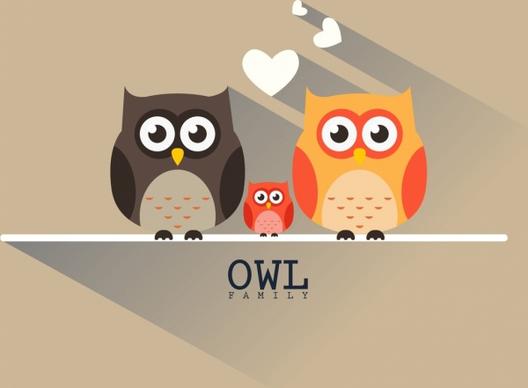 owl family background colorful flat design shadow decor