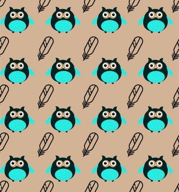 owls and feathers background repeating pattern design