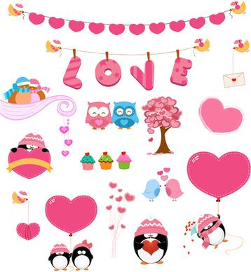 owls and penguins with hearts vector