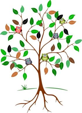 owls perching on tree vector illustration