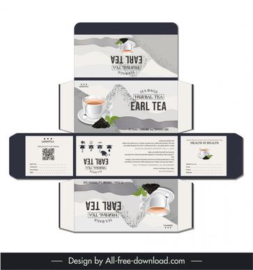 packaging design for herbal tea box template flat elegant tea cup leaf decor