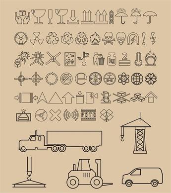 packing symbols collection with black white illustration