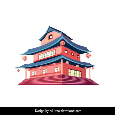 pagoda icon  retro elegant 3d shape sketch