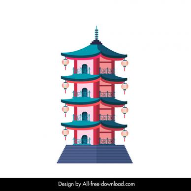 pagoda sign icon classical oriental tower shape sketch