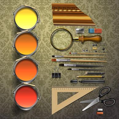 paintbrush and art supplies vector background