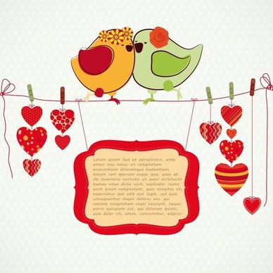 valentine background love birds icon colorful handdrawn sketch