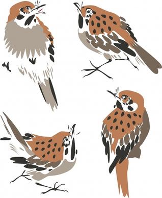 sparrow icons classical flat handdrawn sketch