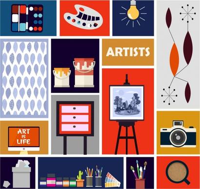 painting work design elements tools objects icons isolation