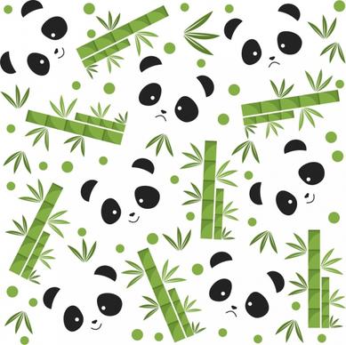 panda bamboo background bear face icons flat repeating