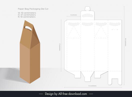 paper bag packaging template flat 3d mockup and die cut outline 