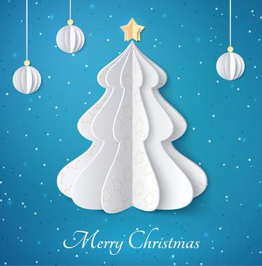paper christmas tree with baubles vector background