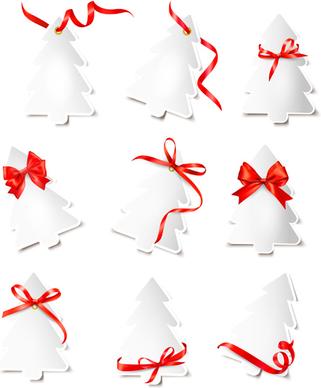 paper christmas tree with ribbon cards vector