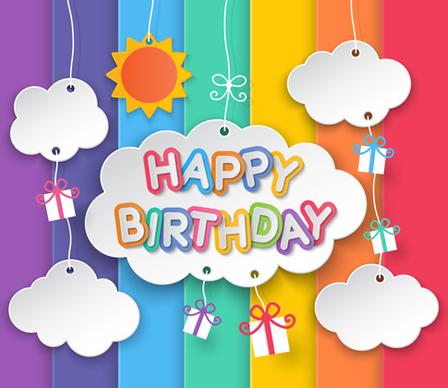 paper cloud birthday cards vector set