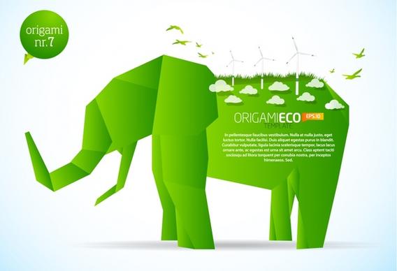 eco background elephant origami icon green design