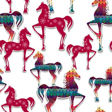 paper floral horse vector seamless pattern