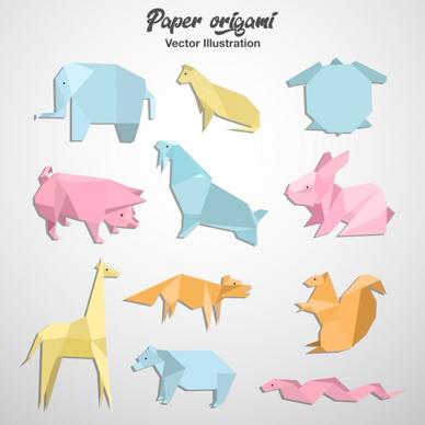 paper origami collection colored animals shapes