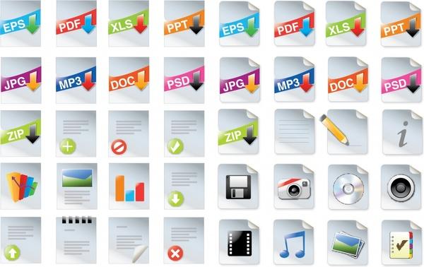 digital file icons collection colored modern curled design
