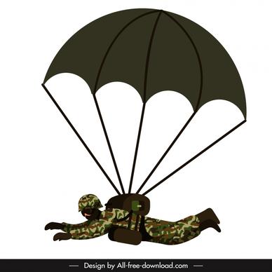 parachute troop soldier icon dynamic cartoon outline 